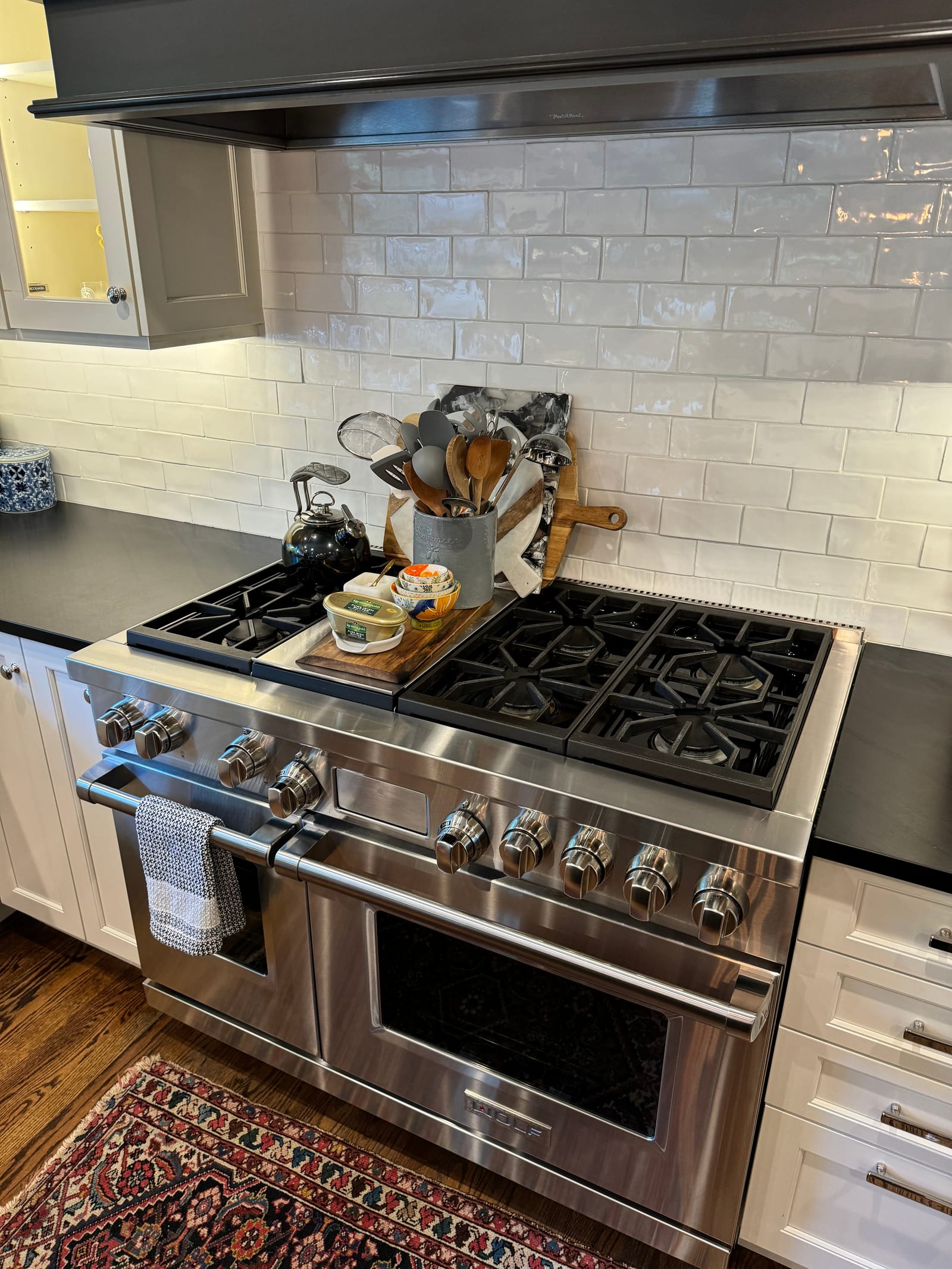 Wolf dual-fuel gas range repair in a Manhattan luxury kitchen
